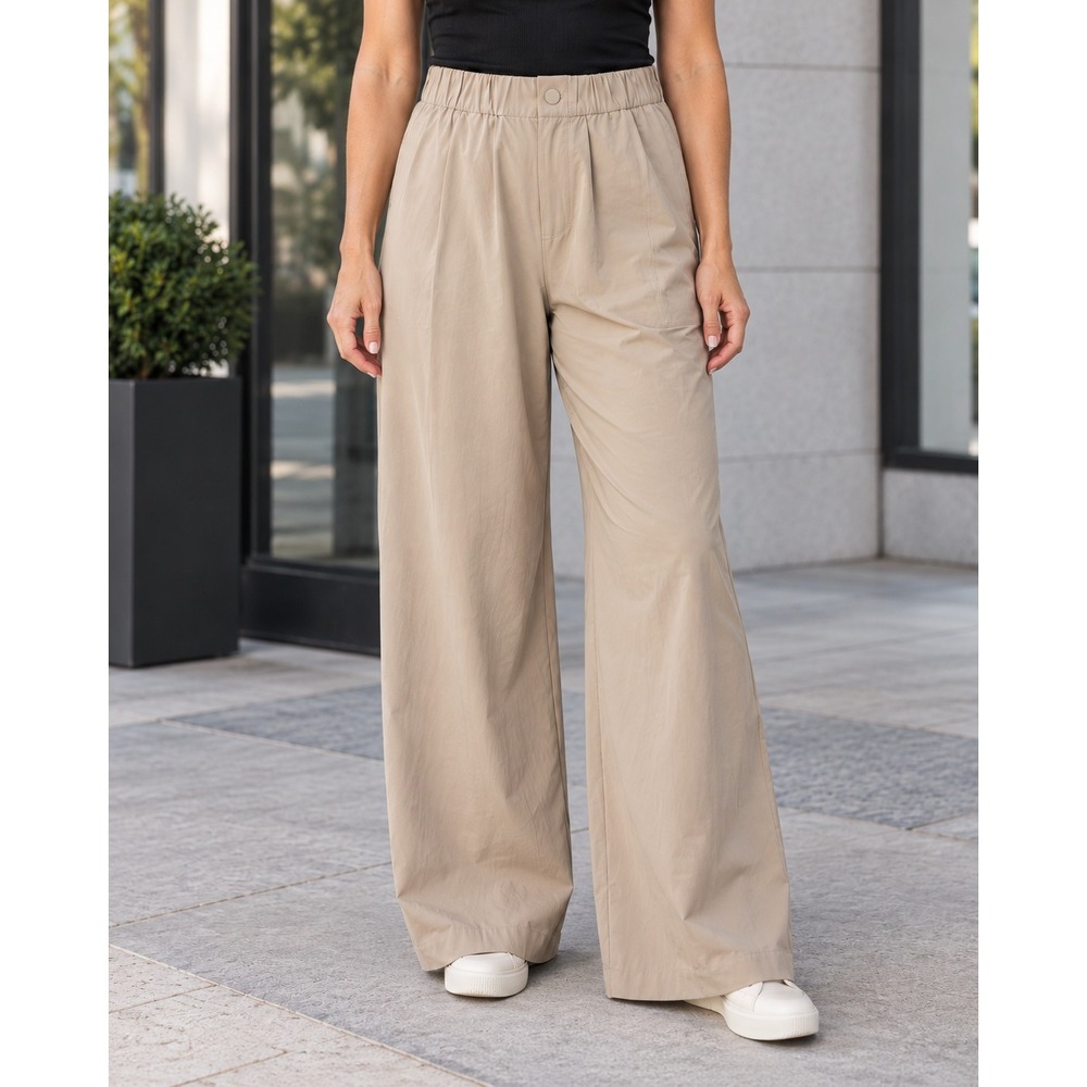 Varley Pants Women's Medium Kayson Wide Leg High Rise Woven Trousers Beige NWT